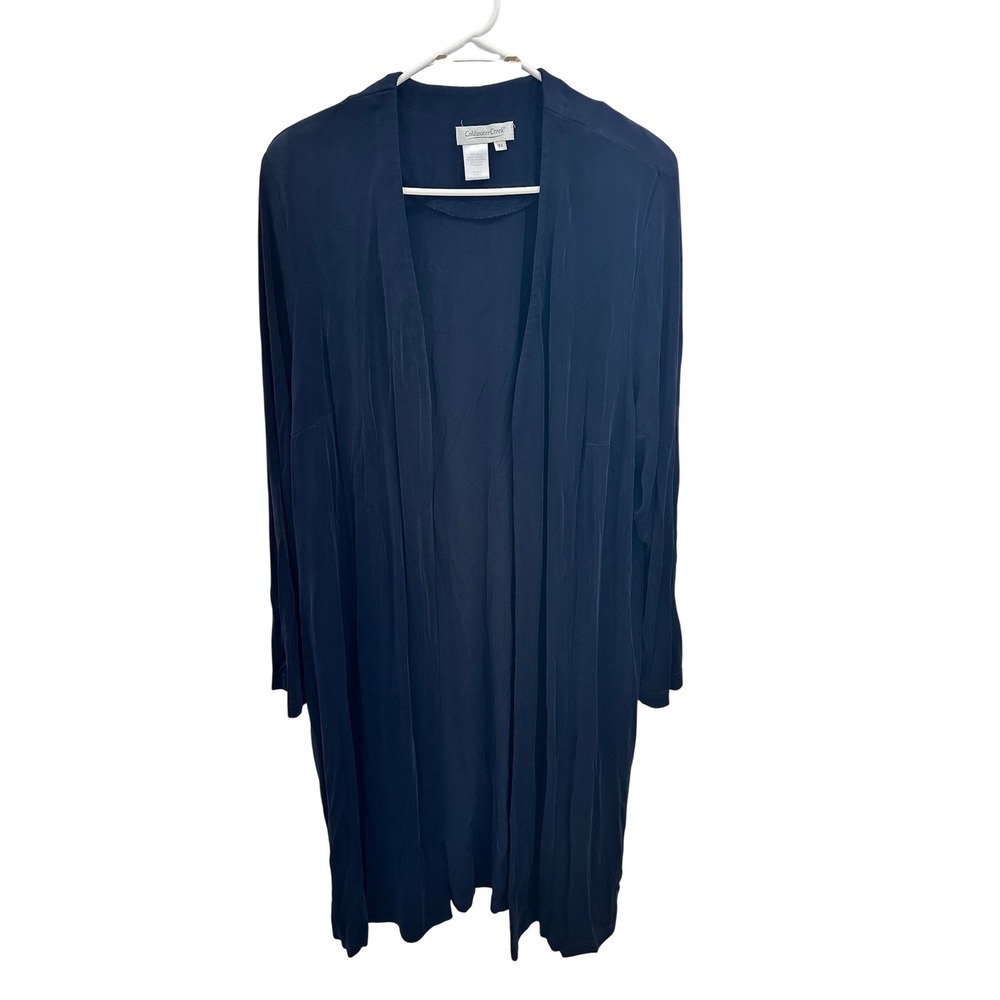Coldwater‎ Creek Womens 3X Navy Blue Ribbed Open Front Longline Cardigan Duster